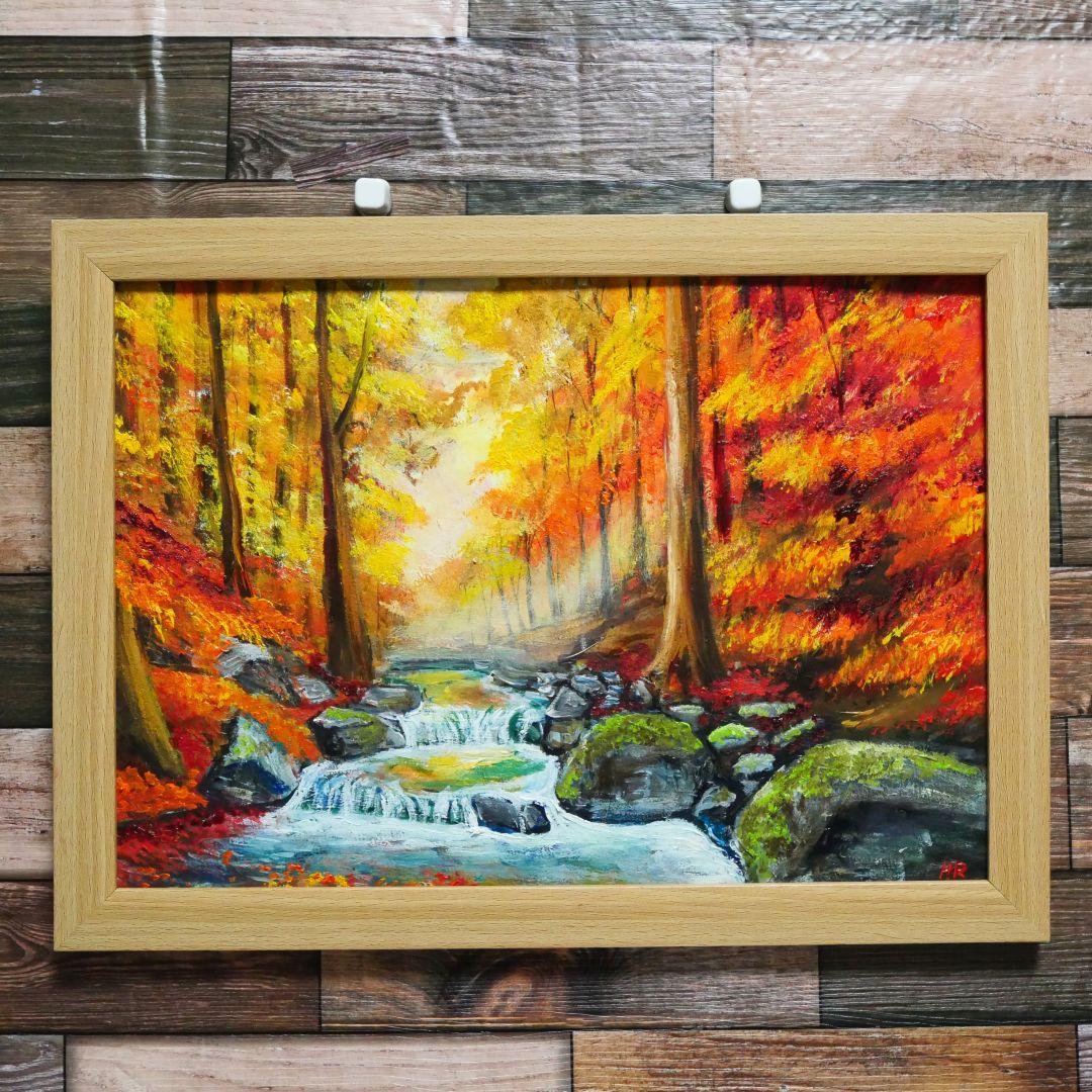 油絵 絵画 【紅葉川渓谷】 嵐山渓谷の紅葉(埼玉)」 by 山田太郎｜Artmeter｜暮らしを彩るアートが