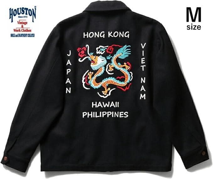 新品＊HOUSTON メルトン ツアージャケット ドラゴン Black M
