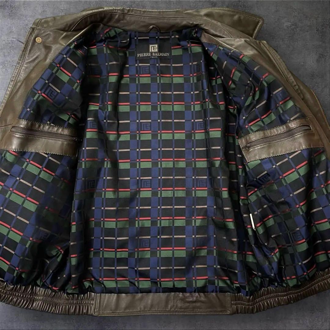 美品】 ピエールバルマン レザーブルゾン ラムレザー 短丈 ブラウン