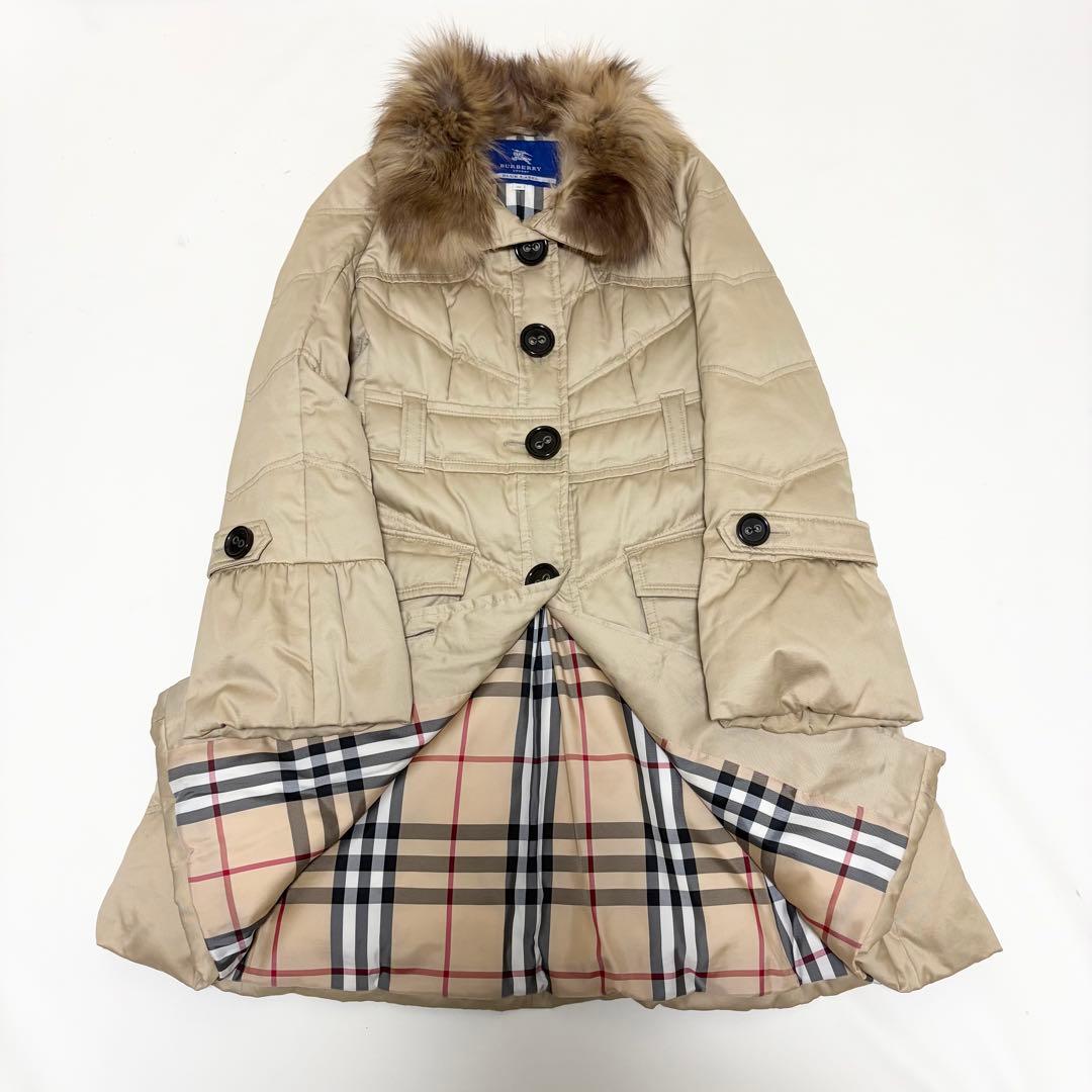 高級感✨バーバリーブルーレーベル ロングダウンコート ベルト メガチェック 38