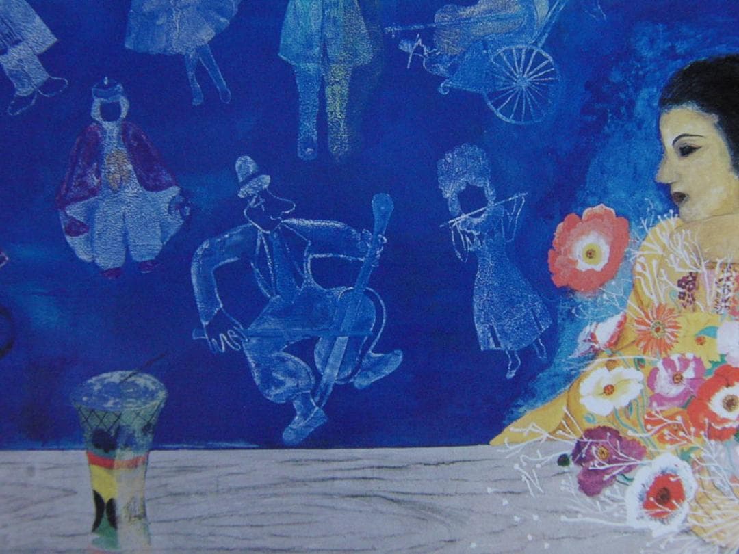 横川冨美、【月夜の楽団】、希少な額装用画集より、新品額装付