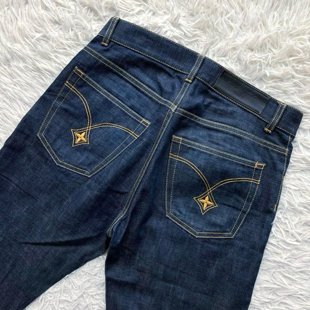 【美品】ルイヴィトン　デニムパンツ　38 刺繍ロゴ　フランス製　モノグラム