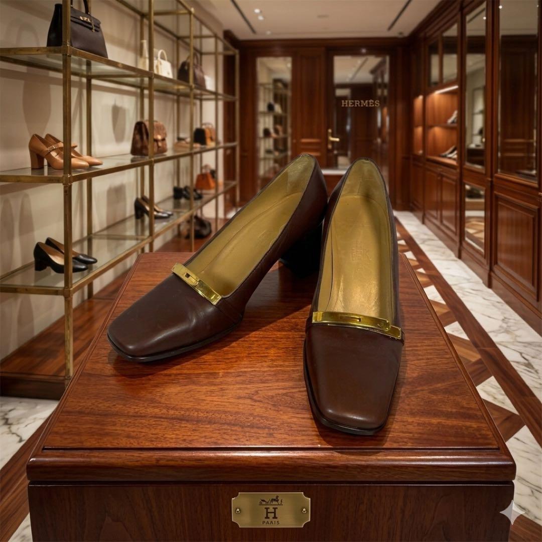 一点物 HERMES パンプス ケリー金具 レザー ヒール シューズ 35 - メルカリ