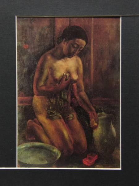 片多徳郎、婦女沐浴之図、希少画集より、新品額装付