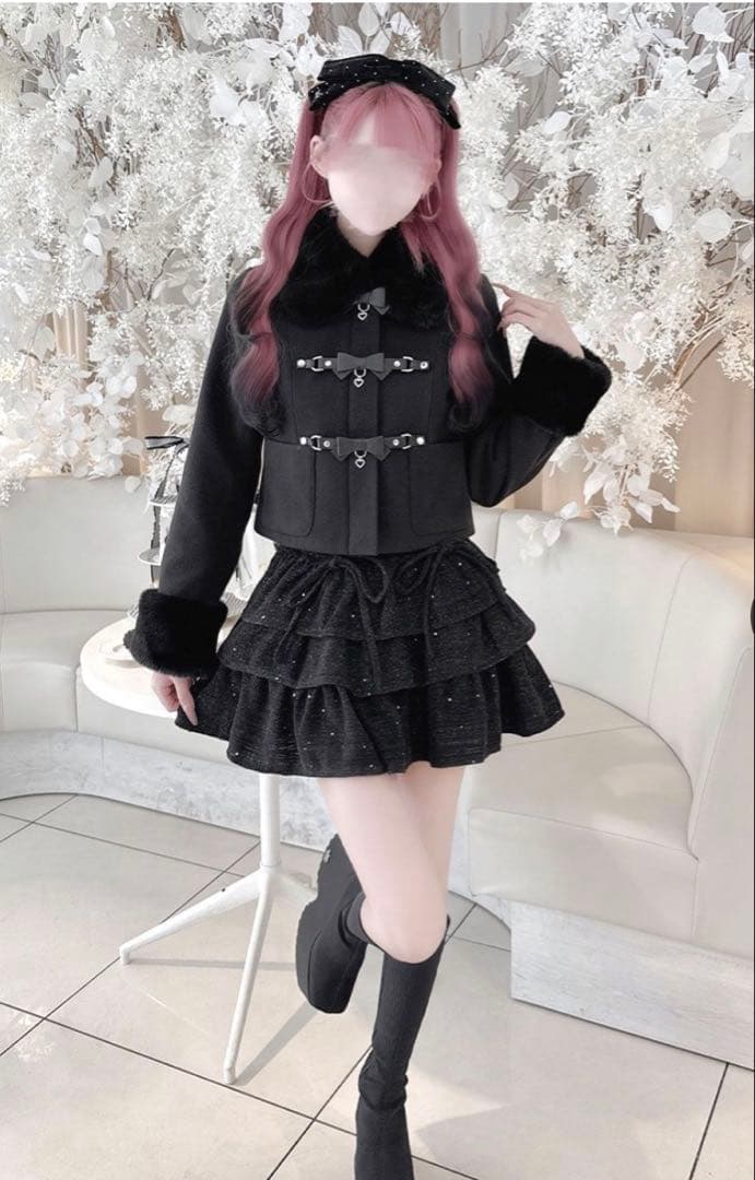 【新品タグ付き】ハニーミュウ ベルトリボンショートコート ブラック