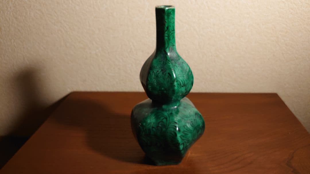 古九谷　九谷焼　徳利　ねじり　花入　蔵出し　江戸期　角福　緑釉　１客