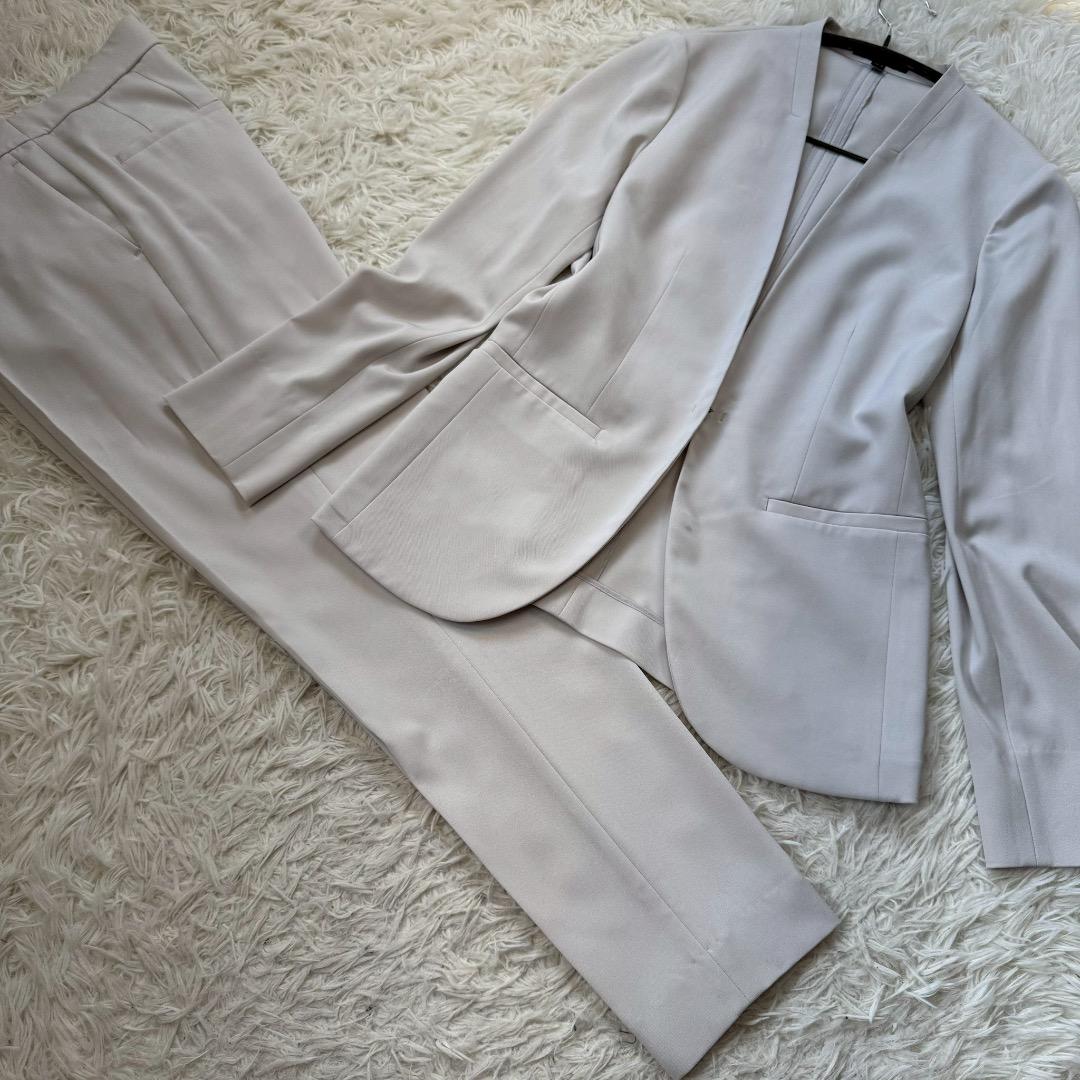 ICB アイシービー　洗える　スーツ ノーカラー　アイボリー　Lサイズ