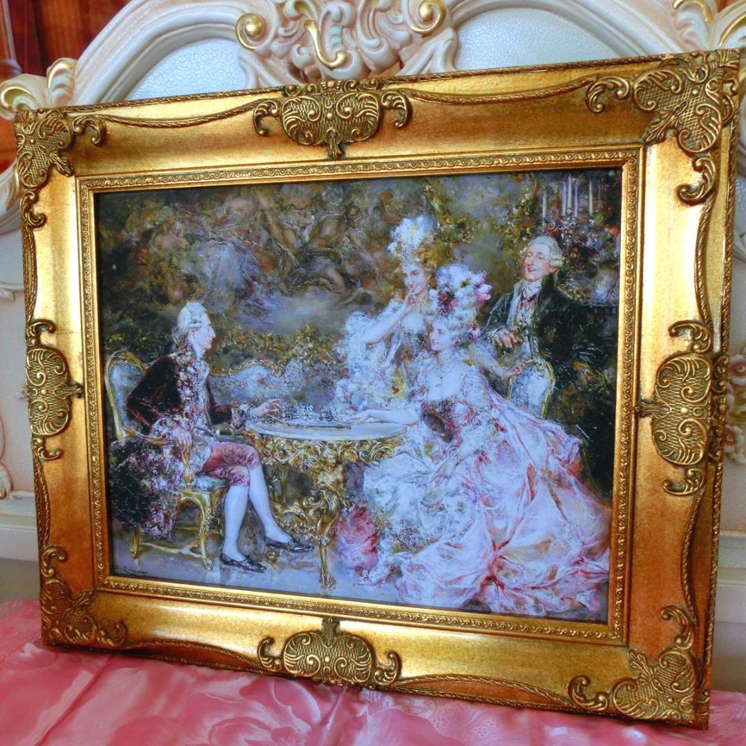 中世ヨーロッパ貴族を描いたロココ額絵 W65cm H55cm - メルカリ