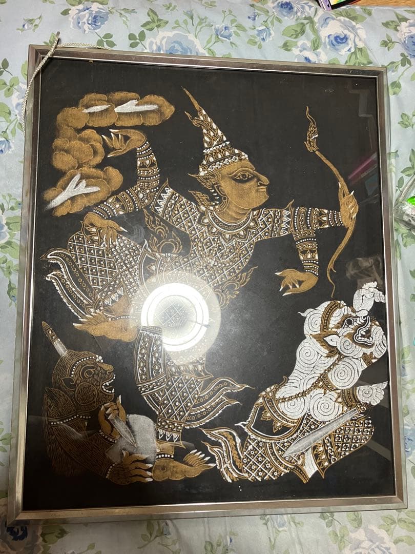 金色刺繍の神話的アート　アンティーク　遺品整理　作者不明