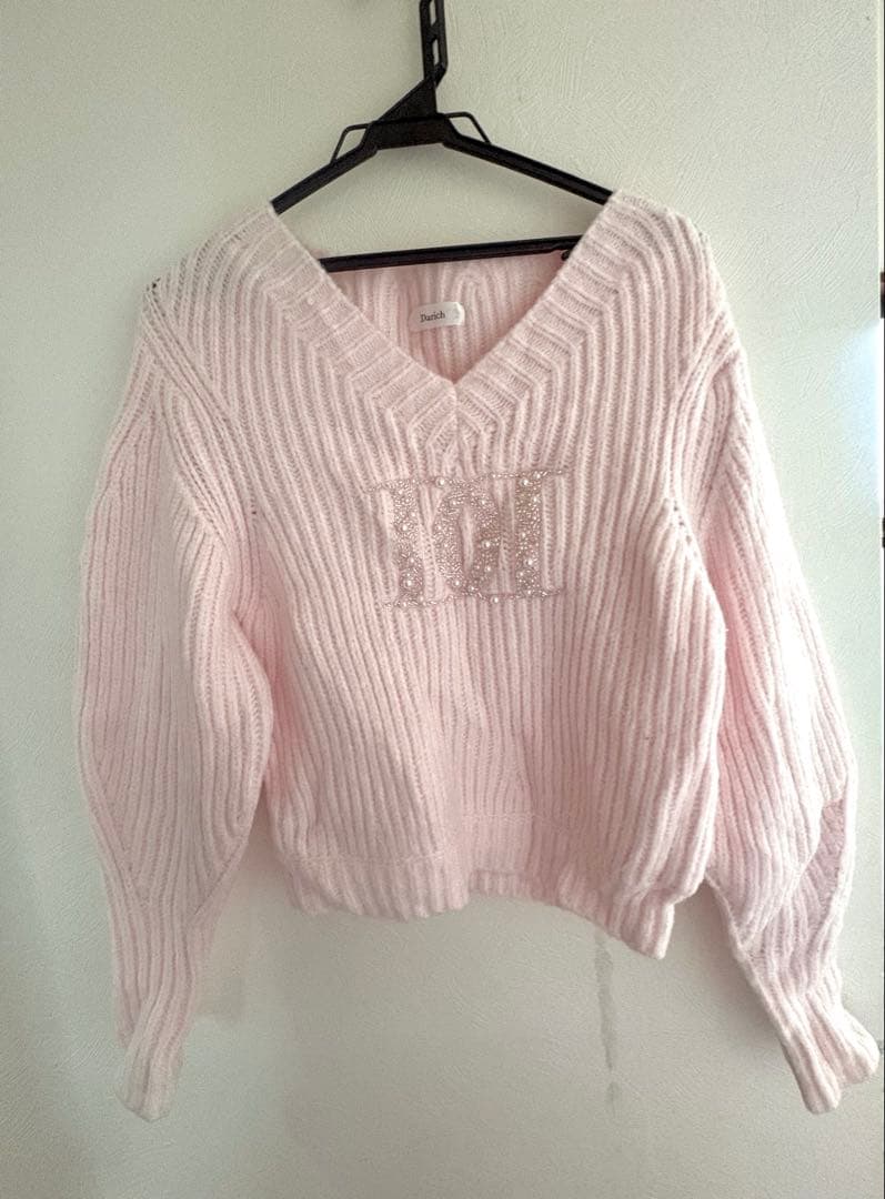 ダーリッチ ファンシービーズDDロゴボリュームニットトップス ピンク