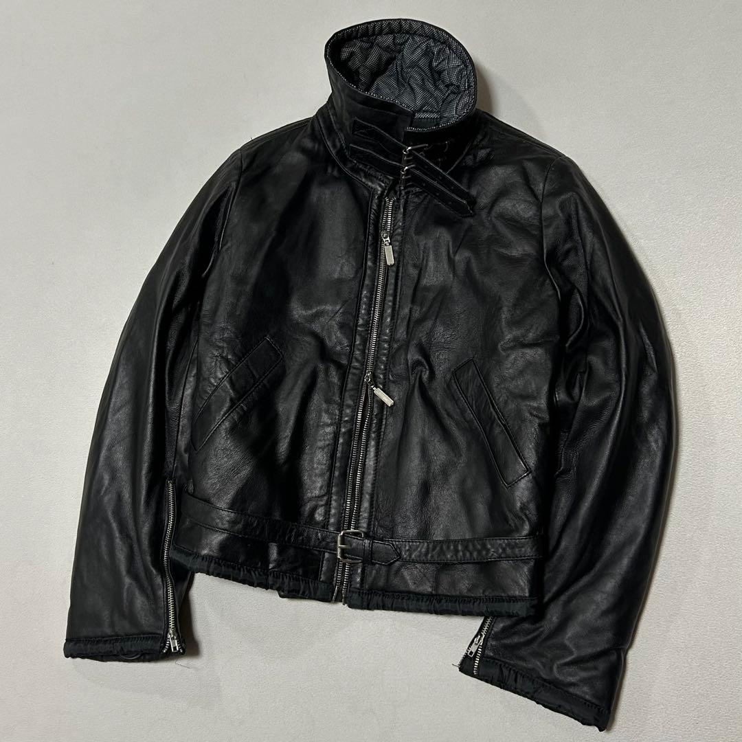 90s イタリア製 レザー シングルライダース ボンバージャケット ダブルジップ