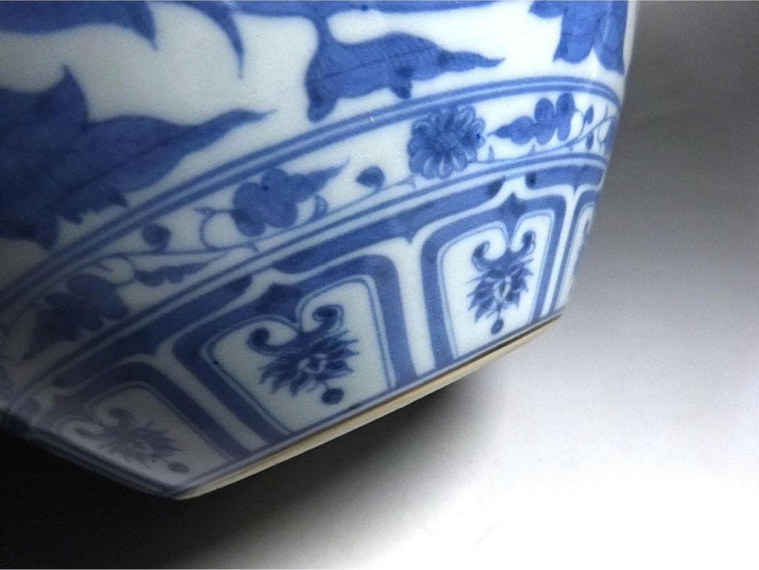 時代物 九谷焼 九谷万年窯 染付花瓶 元染写 古陶磁 高約28cm t97019