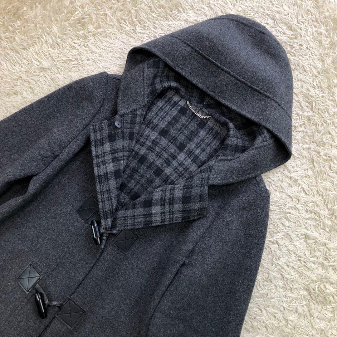 23区 ダッフルコート ウール混 裏地チェック ロング フード 40 L
