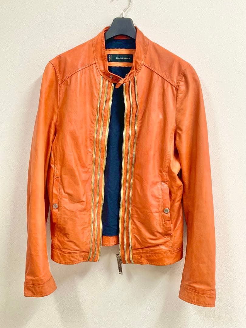 ディースクエアード　ライダースジャケット　オレンジ 中古・古着通販】DSQUARED2 (ディースクエアード) ジップジャケット