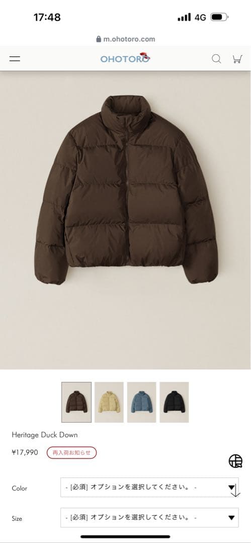 OHOTORO Heritage Duck Down カラー:brown - メルカリ