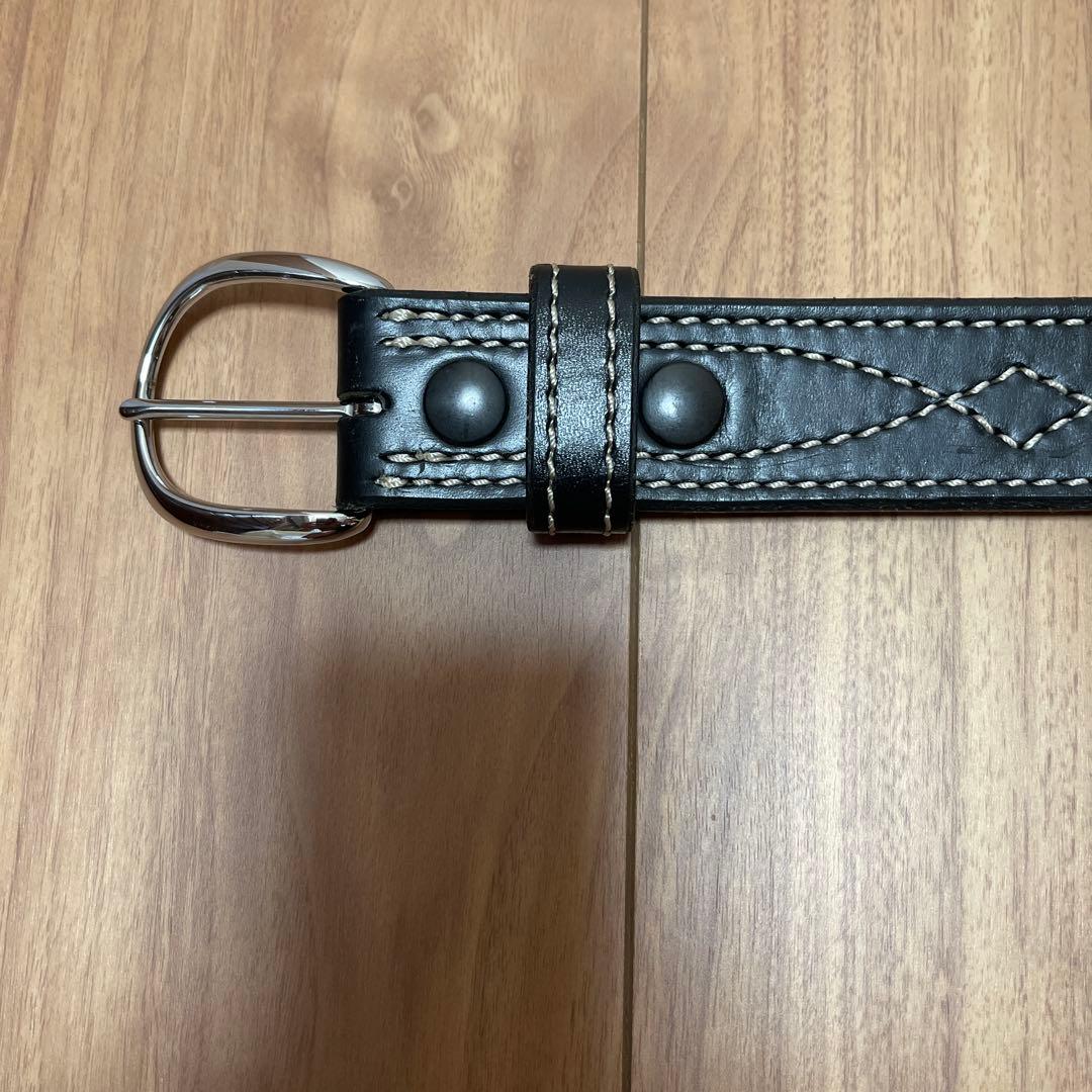 ＡＫＥＲ　ステッチ入り黒レザーベルト エイカー AKER ベルト メンズ 幅37mm B14 TP BP 本革 1-1/2インチ