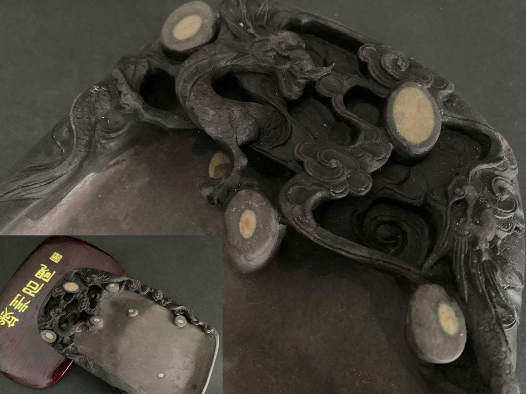 中国端渓硯 眼柱 石眼 龍雲刻 骨董品 中国四大名硯 - メルカリ