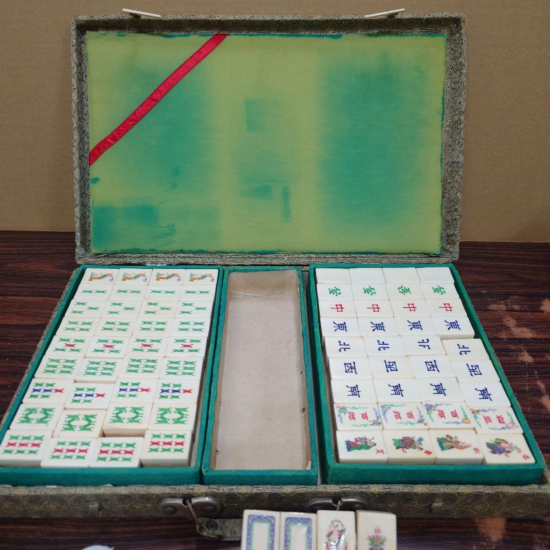 中国麻雀牌　背面竹　ビッグ 中国美術 麻雀セット 背竹牌 骨牌 麻雀牌 箱付 時代 革箱付｜Yahoo