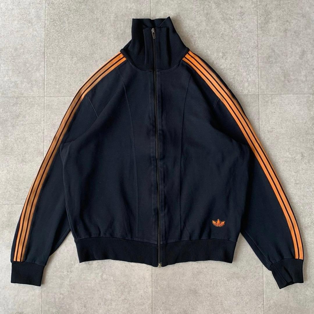 アディダス トラックジャケット 70s ジャージ 黒 オレンジ 4号