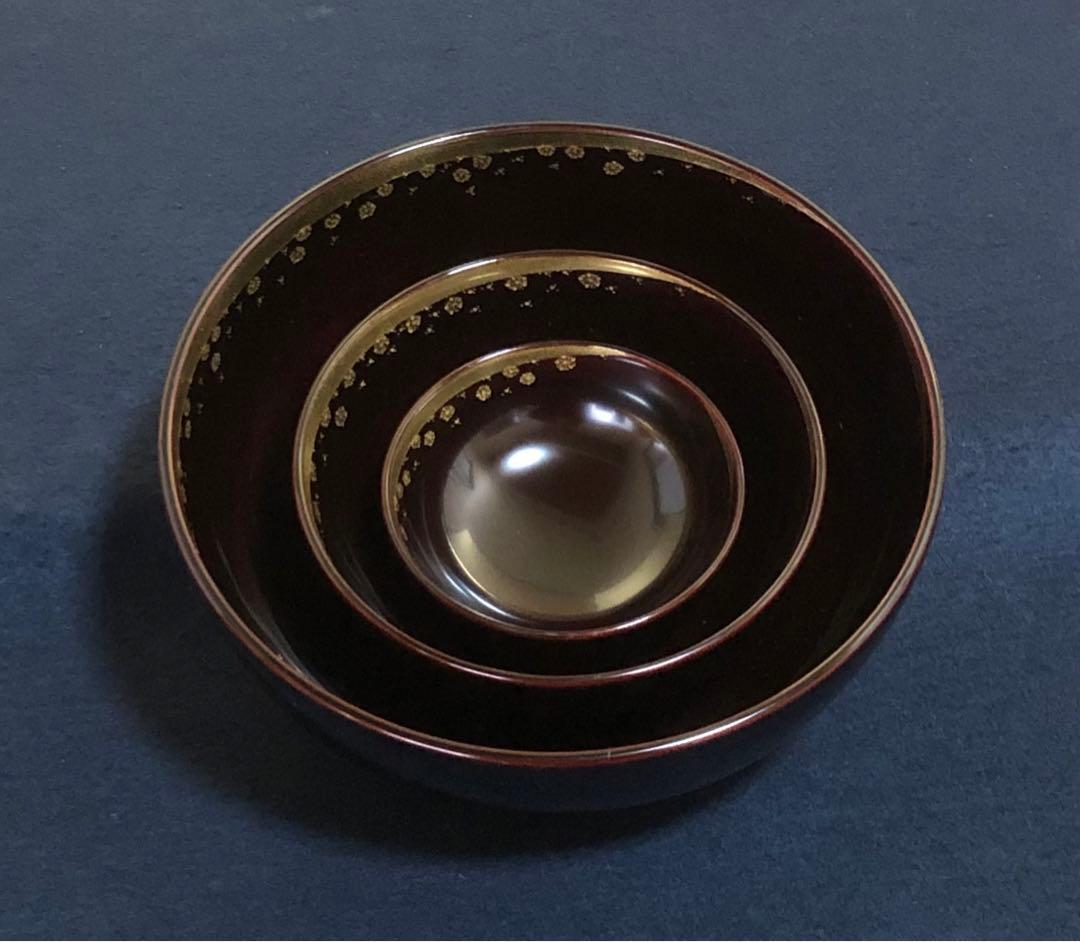 《R》輪島塗 溜塗 三味盛器 輪島屋本店謹製 木製漆器 共箱 260209け1