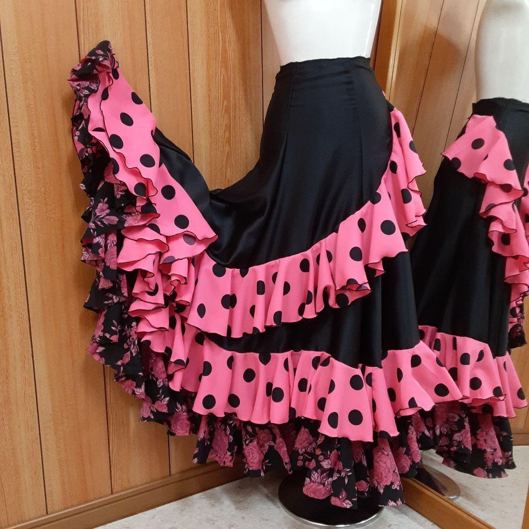 フラメンコファルダ練習用 黒/ピンク スカート - メルカリ