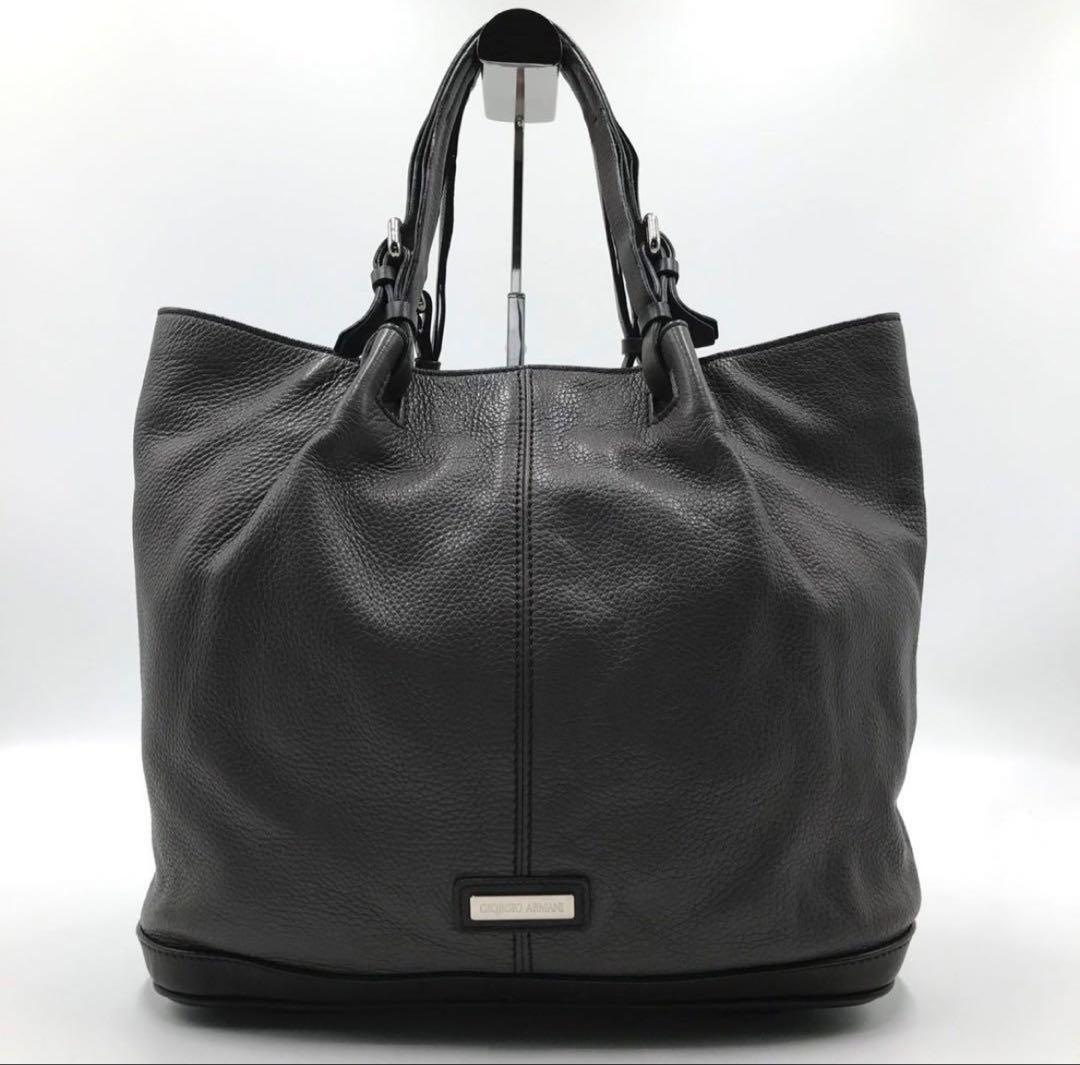 美品 定価25万 ジョルジオアルマーニ トートバッグ ロゴプレート レザー