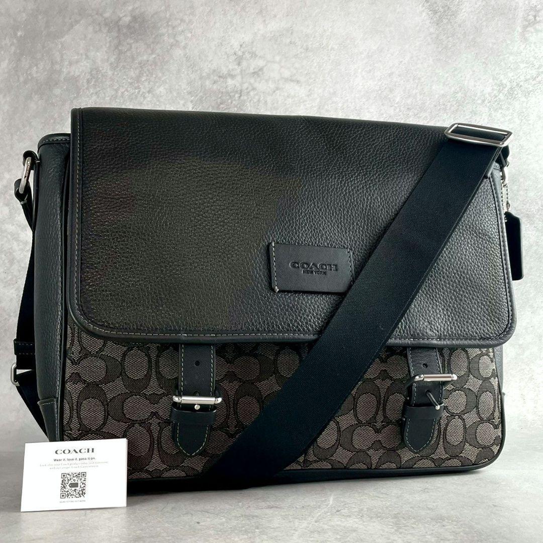 レア 極美品 コーチ スプリント メッセンジャーバッグ A4 レザー ロゴ 黒