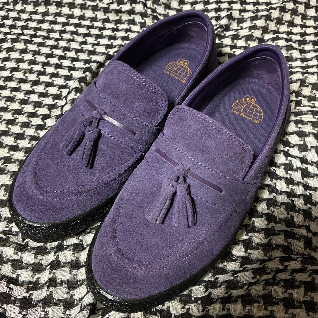紫色 スエード タッセル付きスニーカーローファー