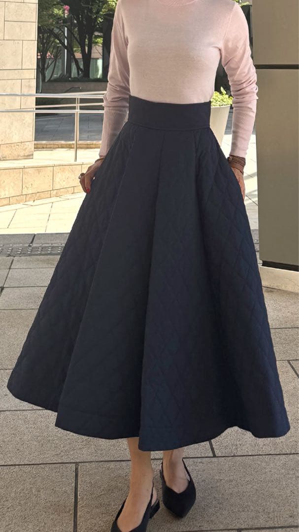 JENNE 機能中綿キルティングスカート ネイビー 1点のみ