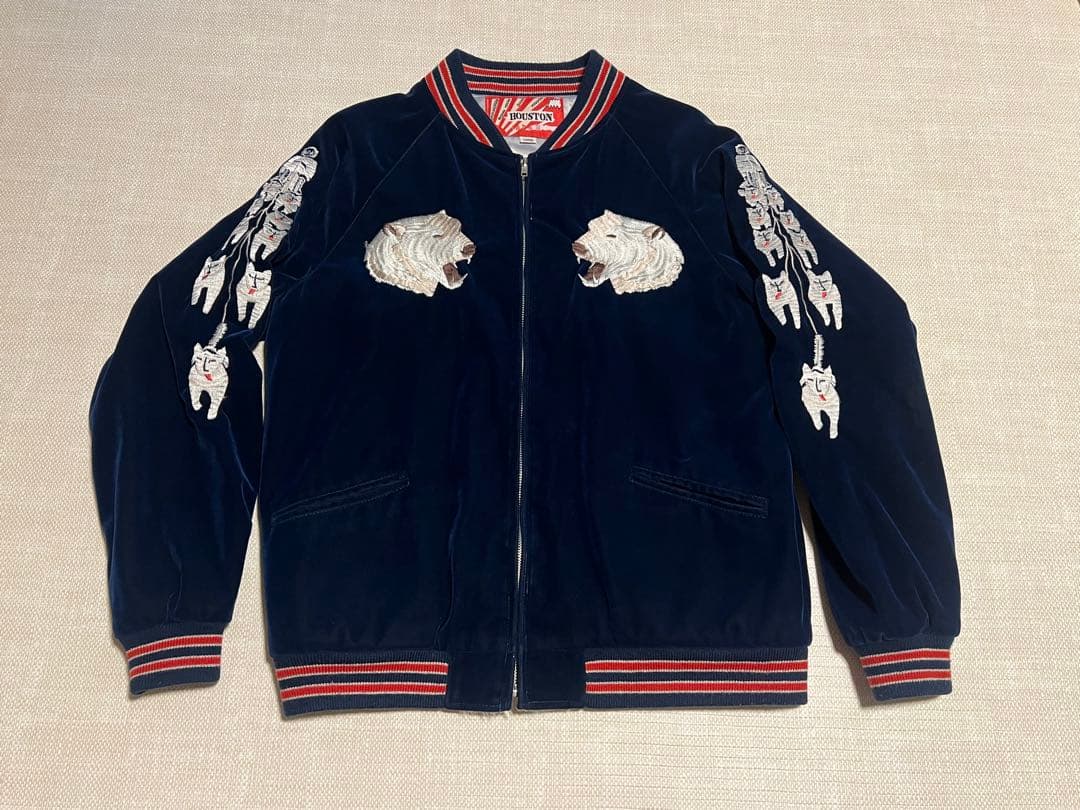 HOUSTON ヒューストン　別珍　白熊　スカジャン　ベロア　ネイビー