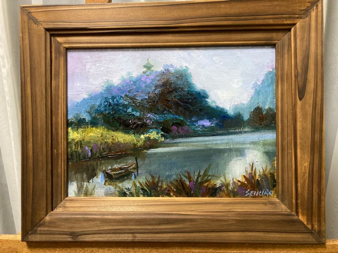 油彩 油絵 【杉山青樹路 】 「横浜本牧 三溪園」 「美術年鑑」掲載作家 F4