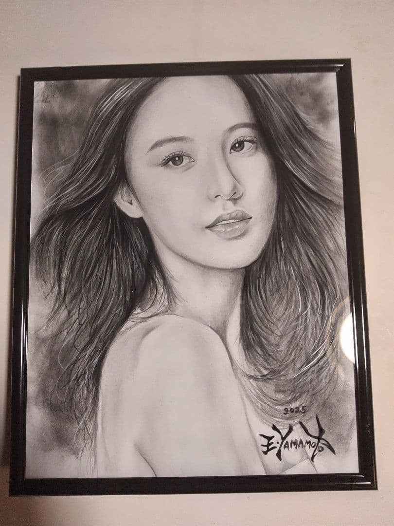 裸婦、美人画、絵画、8切、瞳の先。山本英二、真作、肉筆、額縁、高塚