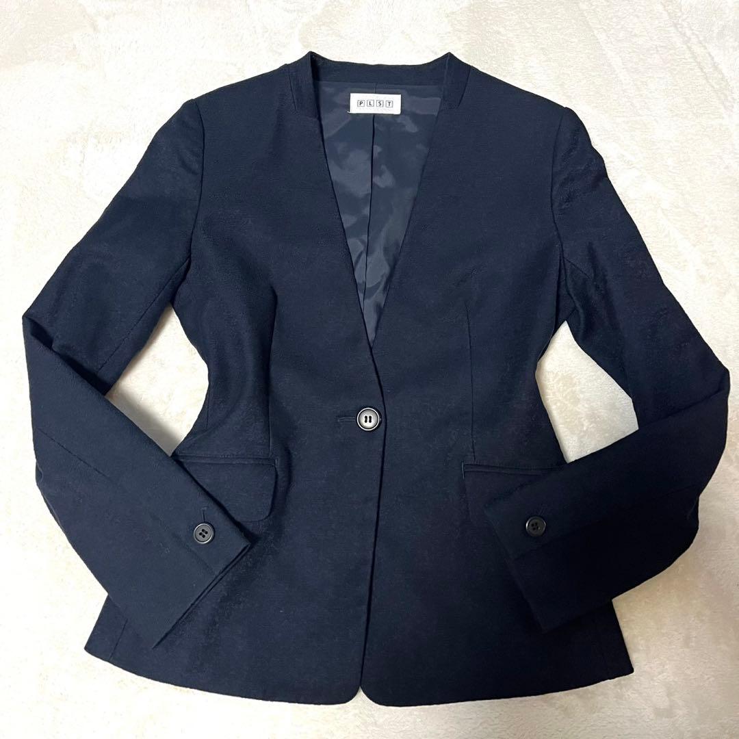 洗える PLSTスラブストレッチカラーレスジャケットパンツセットアップ