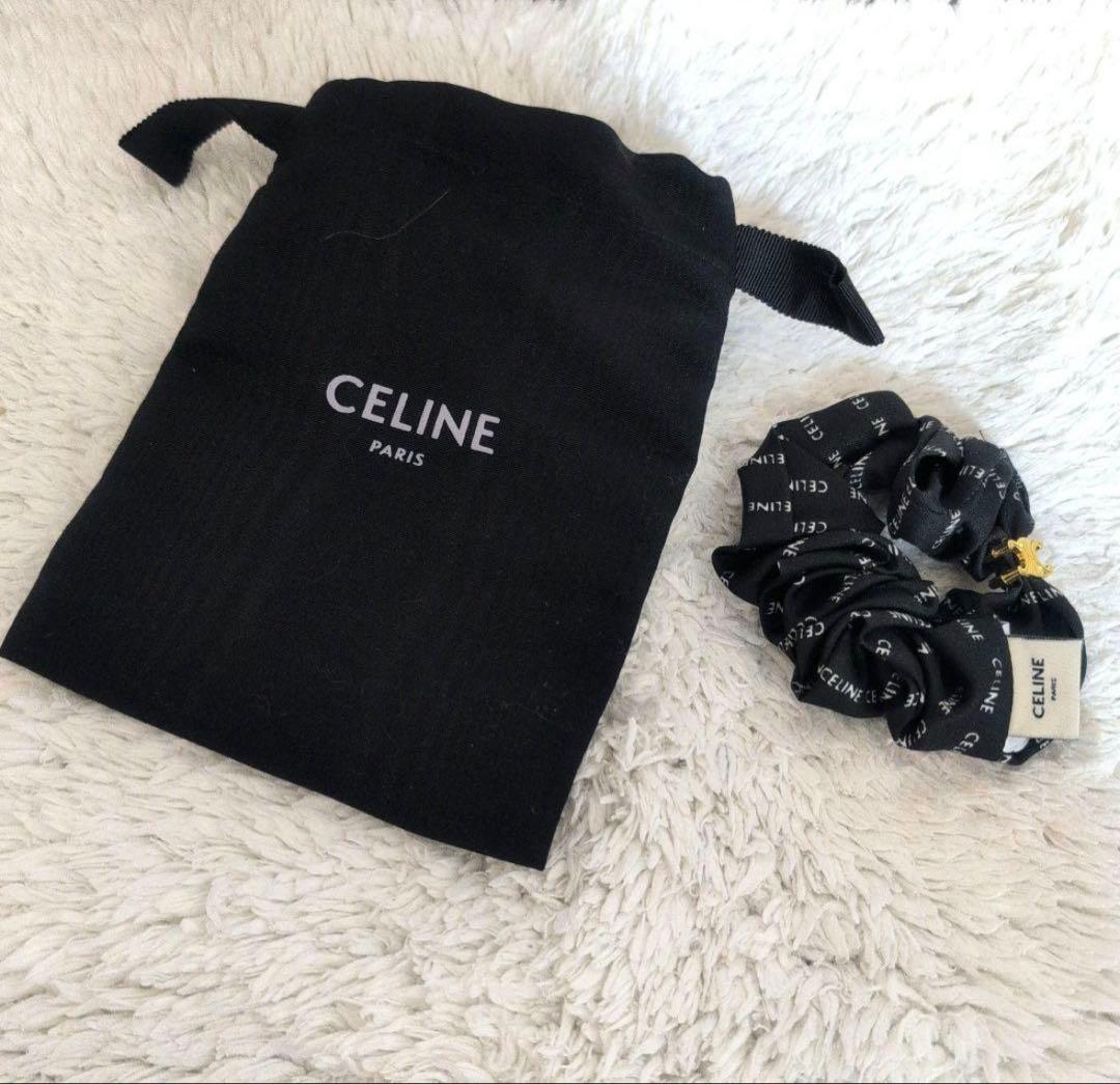 CELINE シルク ブラックシュシュ 限定ポーチつき