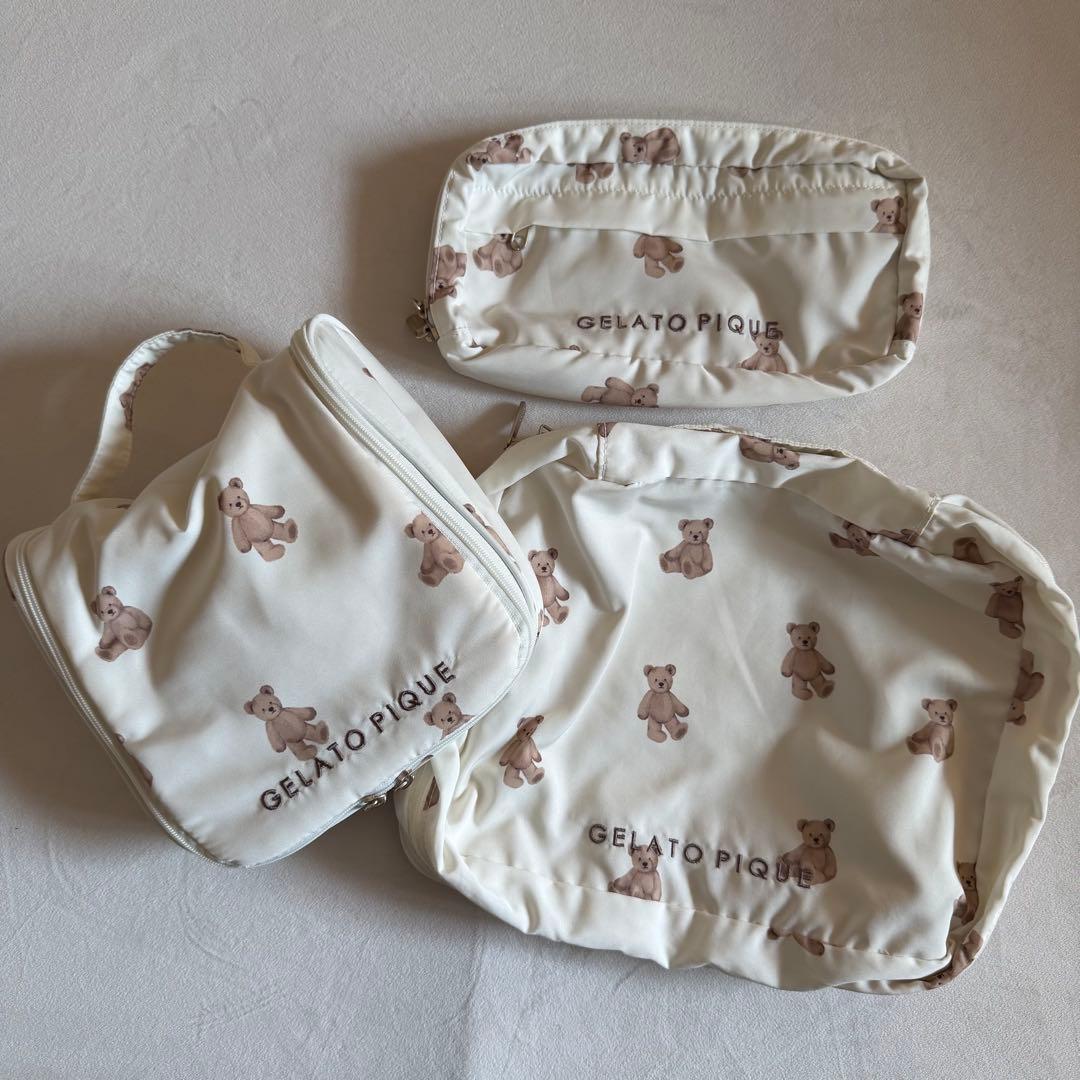 ジェラートピケ　トラベルポーチ3点セット