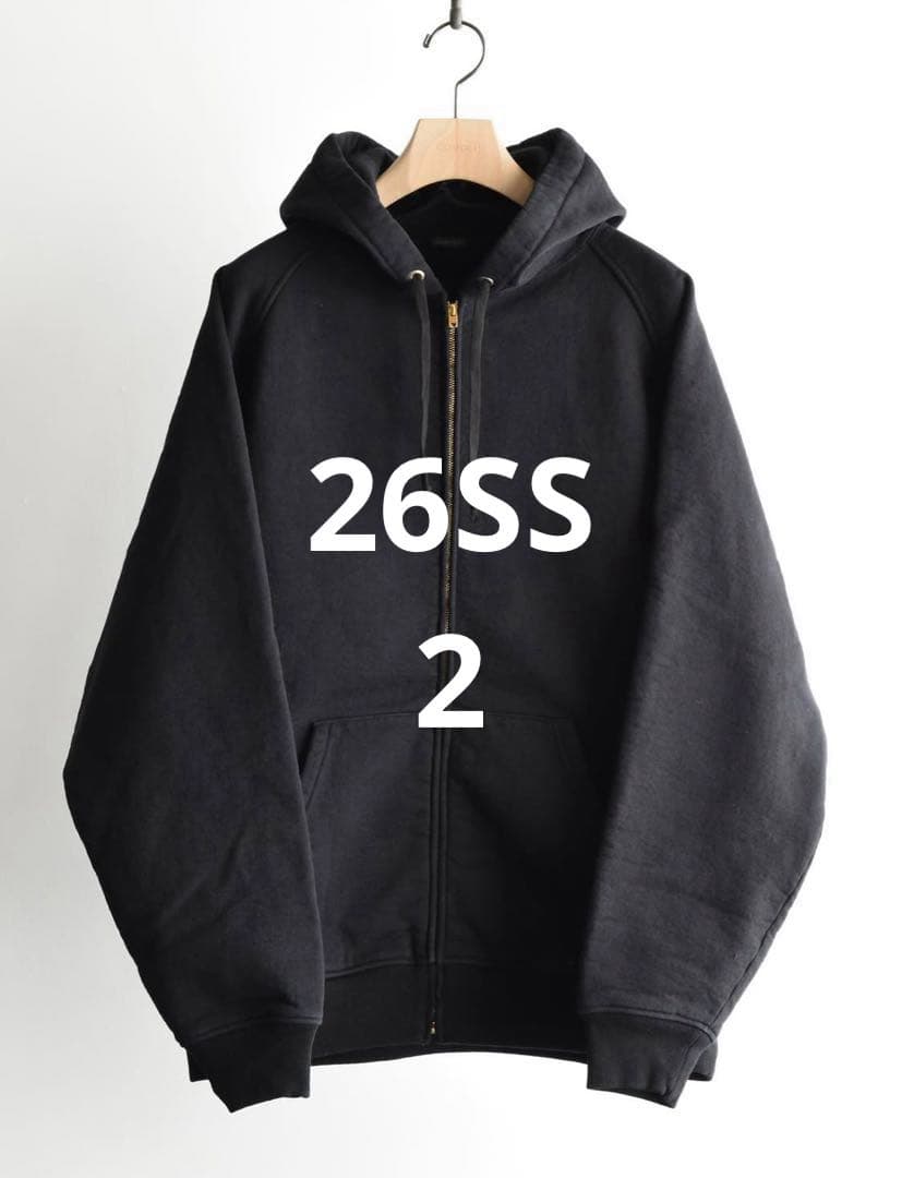 COMOLI 26SS コットン裏毛　ジップパーカー　BLACK サイズ2