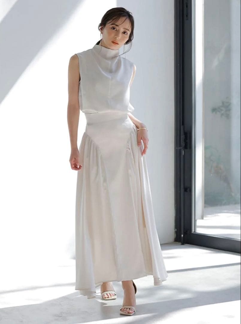 anuans アニュアンス チンツサテンサイドギャザーハイウエストスカート