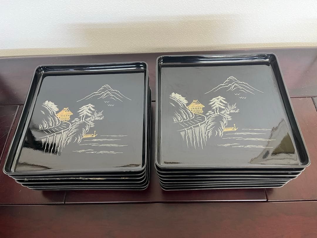 会席盆　漆器　工芸品　15枚セット　アンティーク