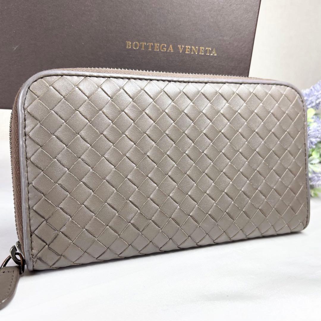 【美品】　ボッテガヴェネタ　長財布　イントレチャート　ラウンドファスナー BOTTEGA VENETA ボッテガヴェネタ 長財布 ラウンドファスナー イントレ