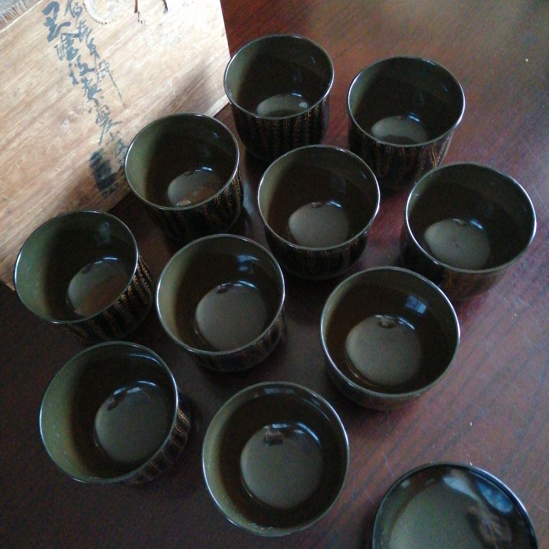 輪島塗 大崎庄右衛門 竹園自耕 金蒔絵枝垂柳紋吸物椀 10