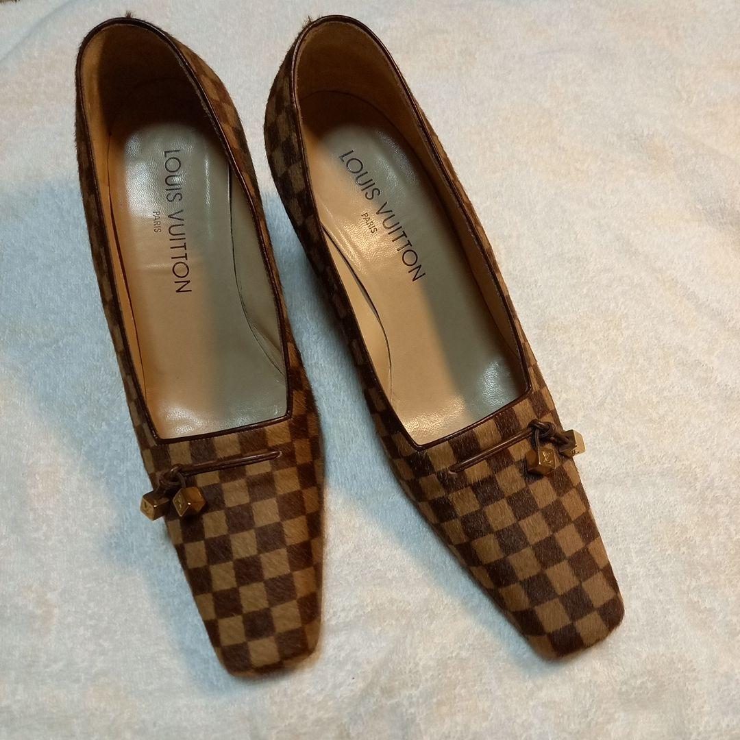 LOUIS VUITTON　 ダミエ　ハラコハイヒール　36ハーフ