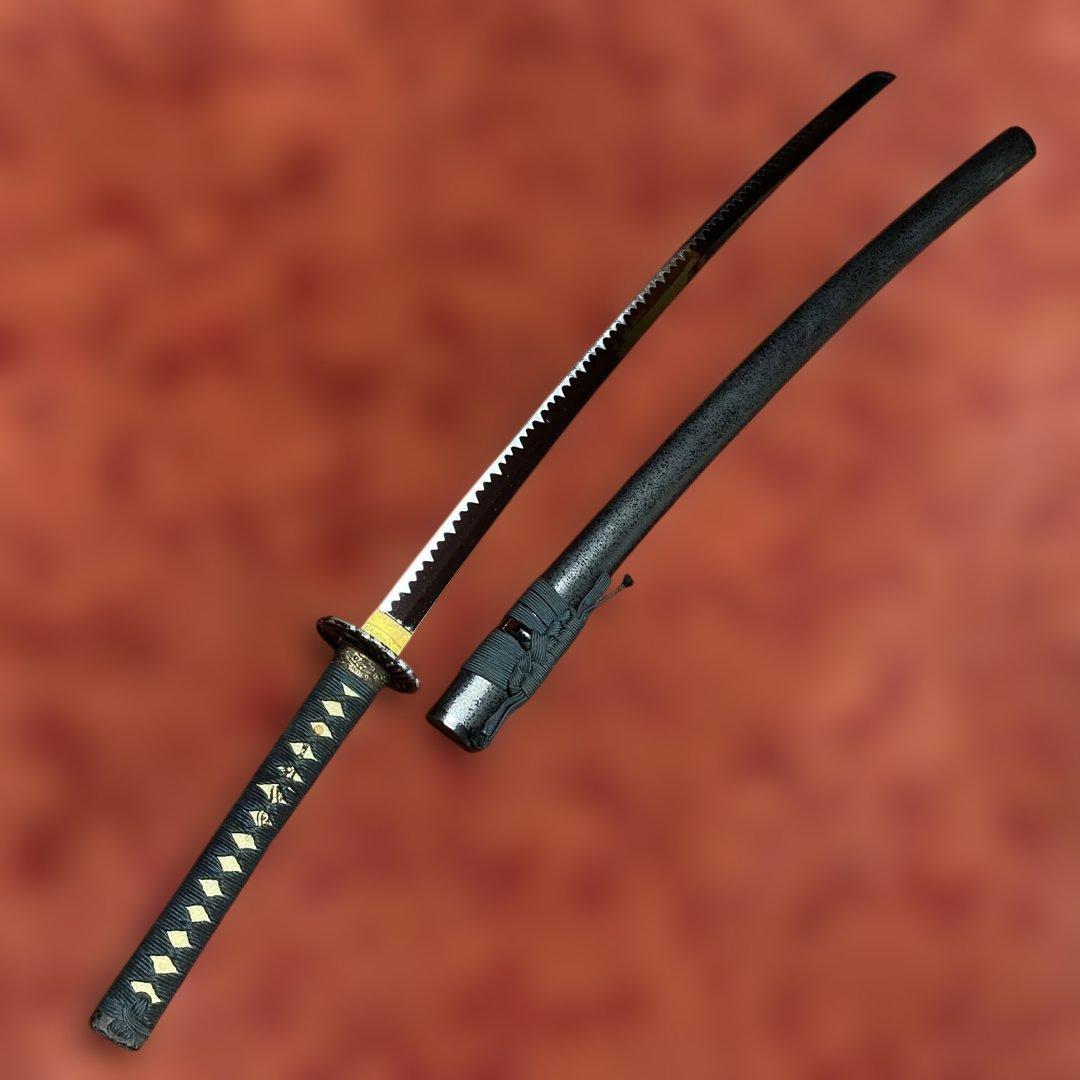 上質模造大刀 濃緑柄 鶴羽透し丸鍔 黒梨地鞘