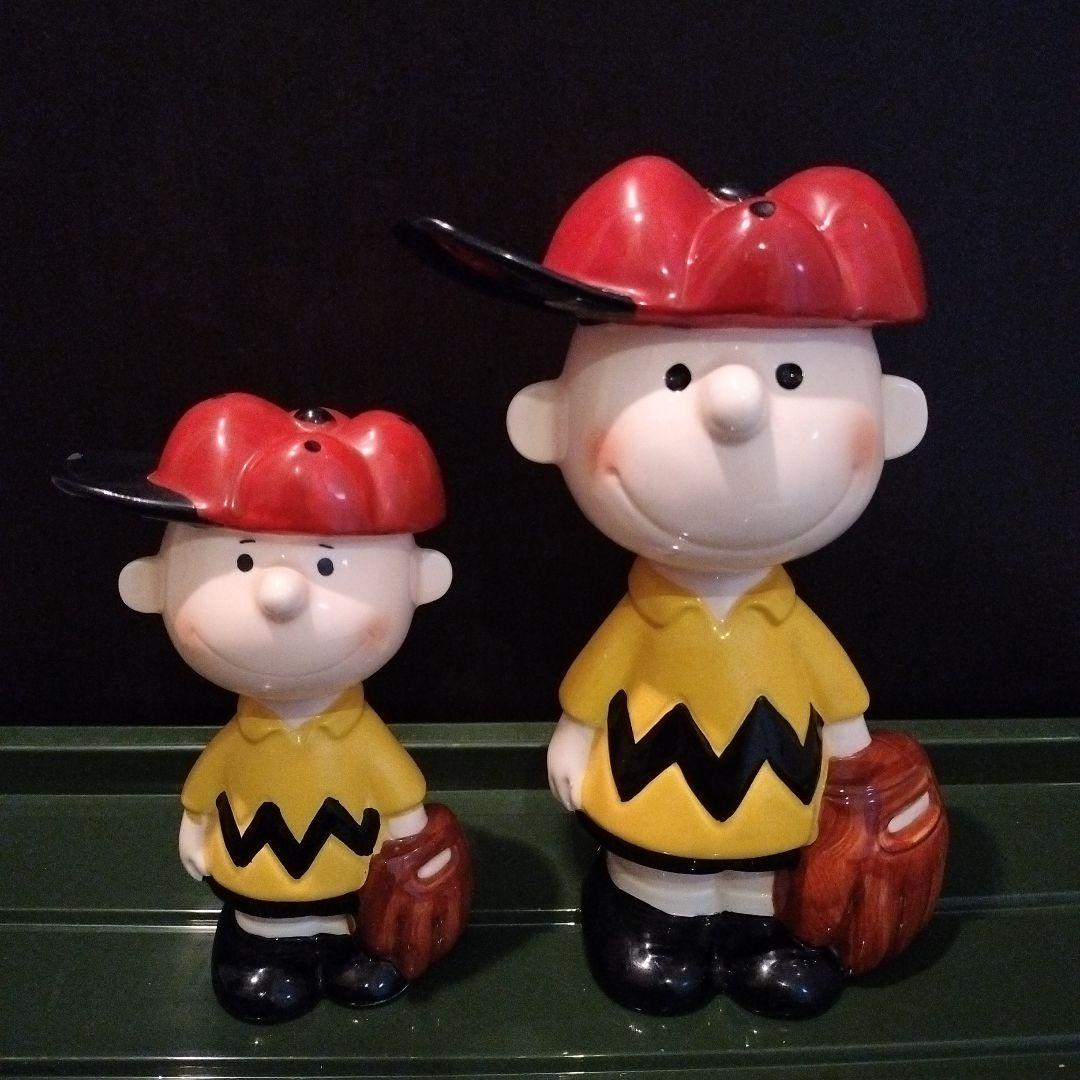 チャーリーブラウンの陶器製ビンテージバンク大小2個セット
