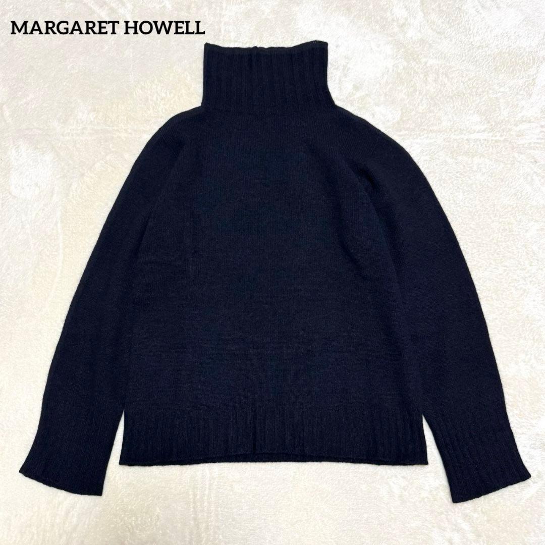 美品 マーガレットハウエル カシミヤ混 タートル ニット セーター ネイビー