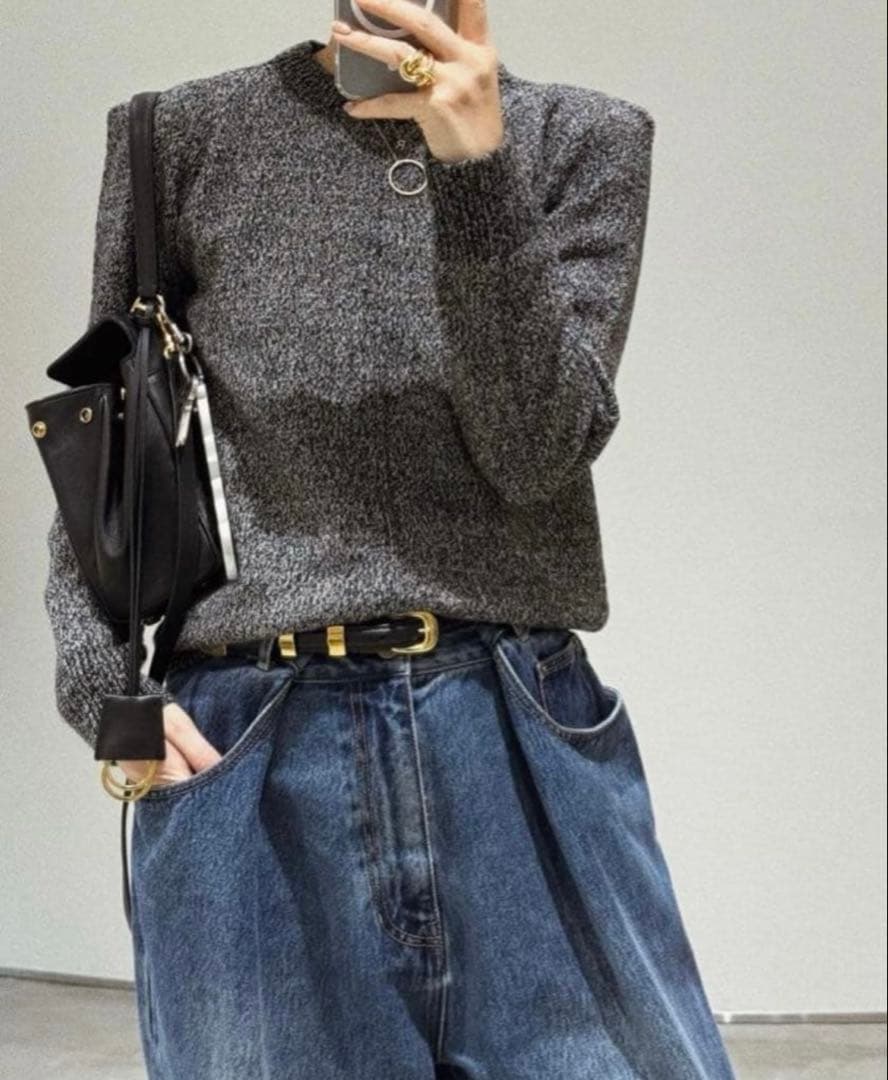 マチャット ショルダーミックスニット ブラック