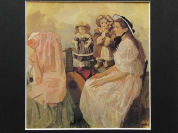 小磯良平、【アトリエにて】、希少な限定額装用画集画、新品高級額 額装付