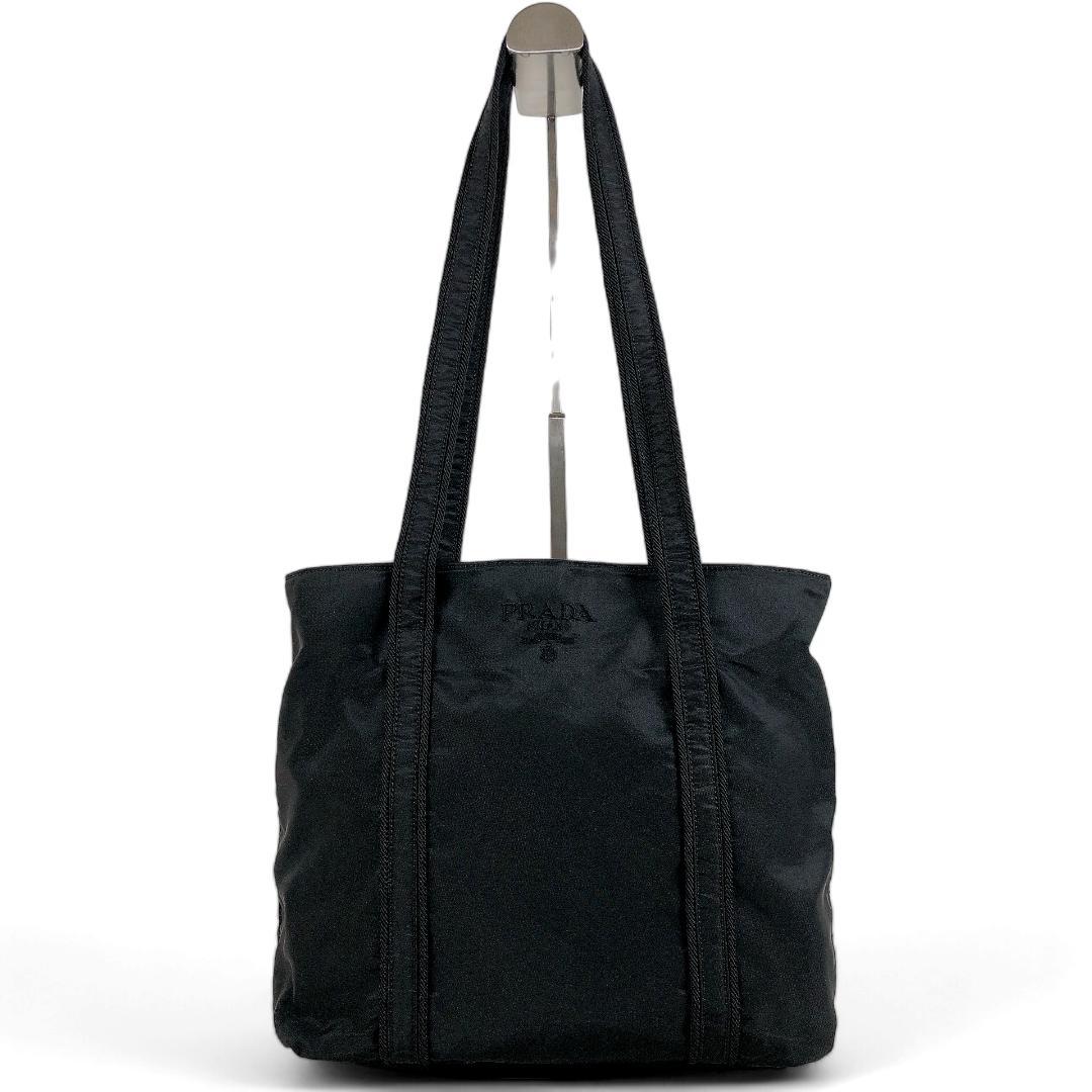 PRADA トートバッグ 黒 刺繍ロゴ - PRADA / 刺繍トートバッグ/ナイロン