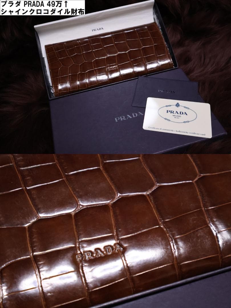 新品プラダ PRADA 49万↑ ロゴ刻印 シャインクロコダイルレザー 長財布