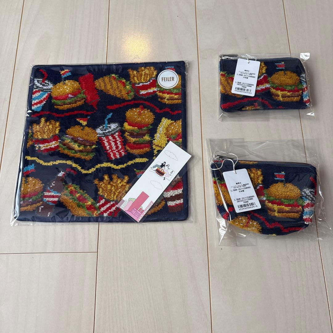 ネット完売品新品FEILER ハンバーガーデザイン ハンドタオルポーチ2点