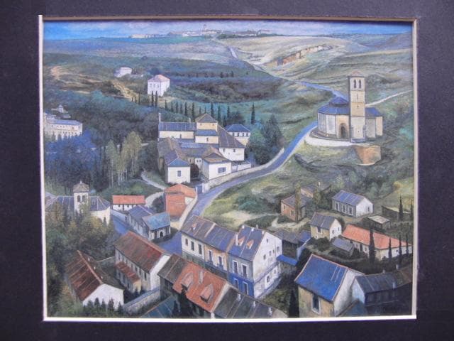 西嶋俊親、【丘陵檮聲（SEGOVIA）】、希少な画集画、新品高級額 額装付